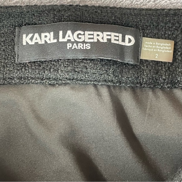 Karl Lagerfeld Fringe Mini Skirt Women's Size 2 Buckle Black Six Buttons Office - Picture 5 of 12